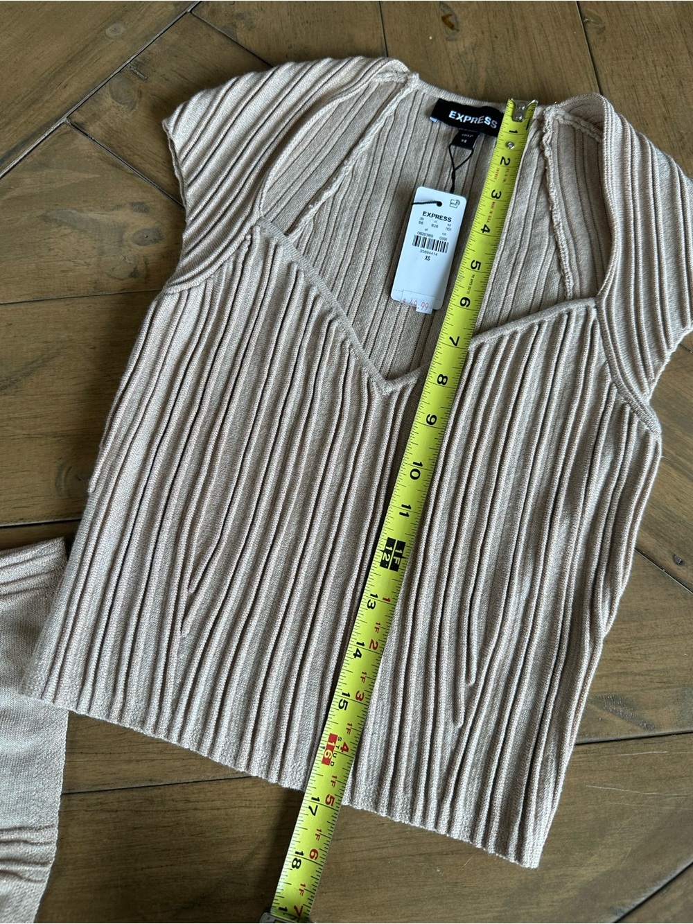 EXPRESS Set Sweetheart Crop Ribbed Top & Midi Skirt Fit & Flare Metallic Gold XS - Picture 6 of 10
